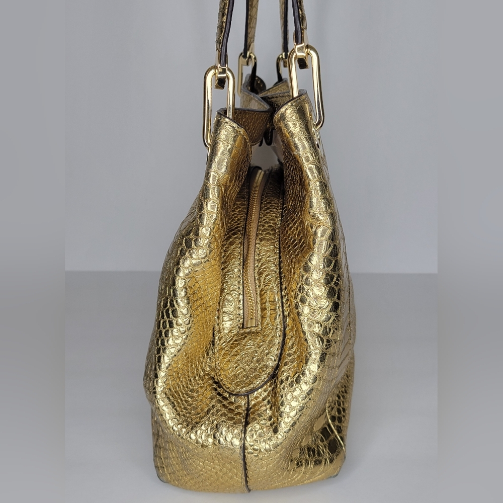 Michael Kors Gold Embossed Python Raven Shoulder … - image 5